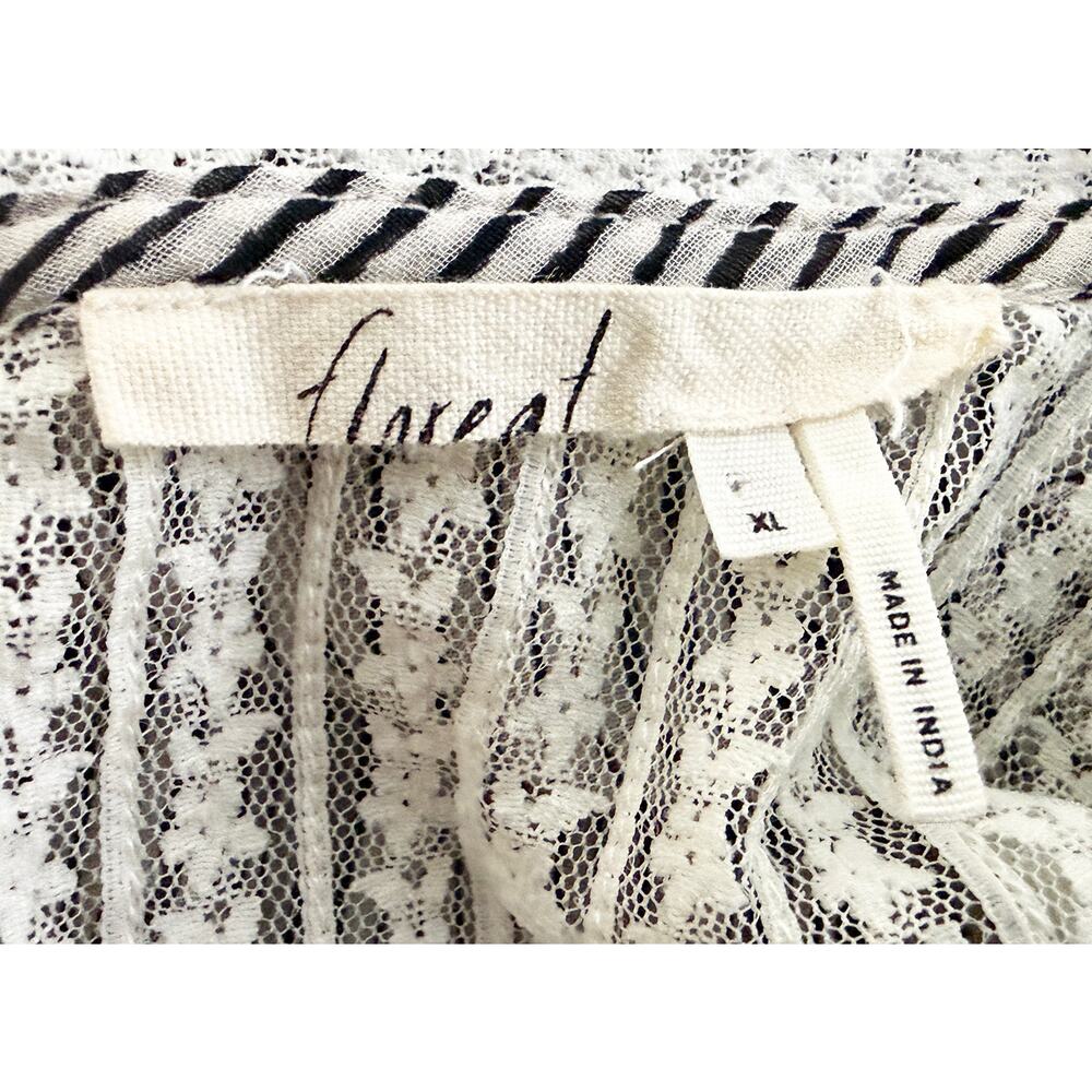 Anthropologie Floreat Womens Reina Peasant Blouse Lace Yoke Gray Stripe Sheer XL - Picture 8 of 10
